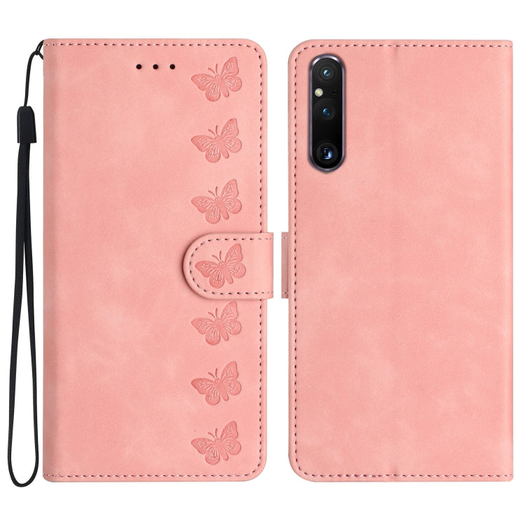 Seven Butterflies Embossed Leather Phone Case, For Sony Xperia 10 VI, For Sony Xperia 1 VI, For Sony Xperia 1 V 2023, For Sony Xperia 10 V 2023, For Sony Xperia 1 IV