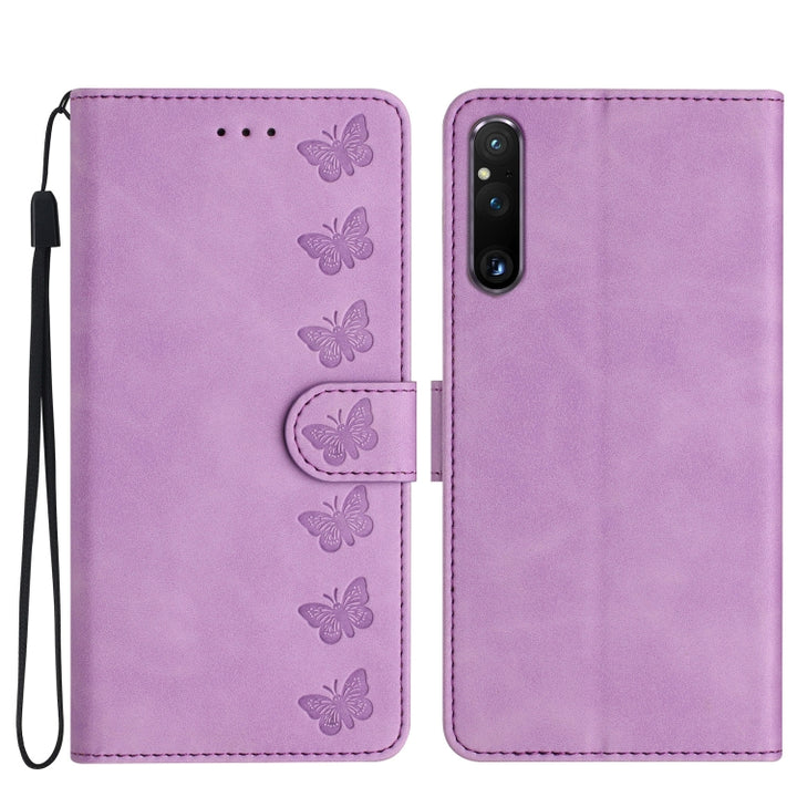 Seven Butterflies Embossed Leather Phone Case, For Sony Xperia 10 VI, For Sony Xperia 1 VI, For Sony Xperia 1 V 2023, For Sony Xperia 10 V 2023, For Sony Xperia 1 IV