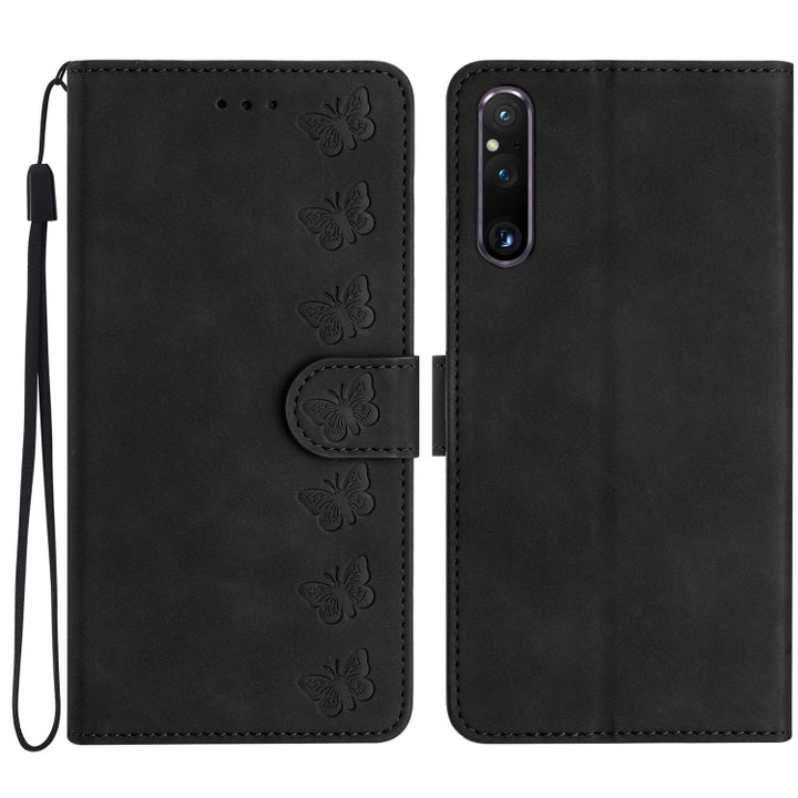 Seven Butterflies Embossed Leather Phone Case, For Sony Xperia 10 VI, For Sony Xperia 1 VI, For Sony Xperia 1 V 2023, For Sony Xperia 10 V 2023, For Sony Xperia 1 IV