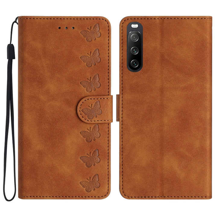 Seven Butterflies Embossed Leather Phone Case, For Sony Xperia 10 VI, For Sony Xperia 1 VI, For Sony Xperia 1 V 2023, For Sony Xperia 10 V 2023, For Sony Xperia 1 IV