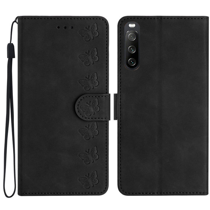 Seven Butterflies Embossed Leather Phone Case, For Sony Xperia 10 VI, For Sony Xperia 1 VI, For Sony Xperia 1 V 2023, For Sony Xperia 10 V 2023, For Sony Xperia 1 IV