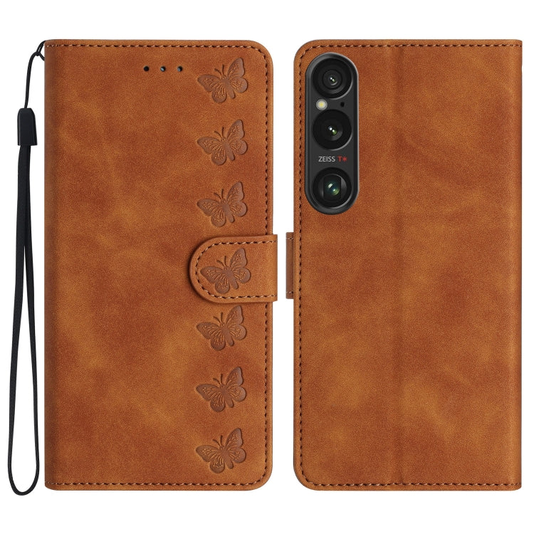 Seven Butterflies Embossed Leather Phone Case, For Sony Xperia 10 VI, For Sony Xperia 1 VI, For Sony Xperia 1 V 2023, For Sony Xperia 10 V 2023, For Sony Xperia 1 IV