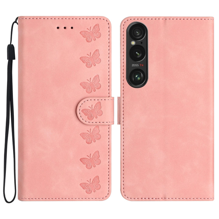 Seven Butterflies Embossed Leather Phone Case, For Sony Xperia 10 VI, For Sony Xperia 1 VI, For Sony Xperia 1 V 2023, For Sony Xperia 10 V 2023, For Sony Xperia 1 IV