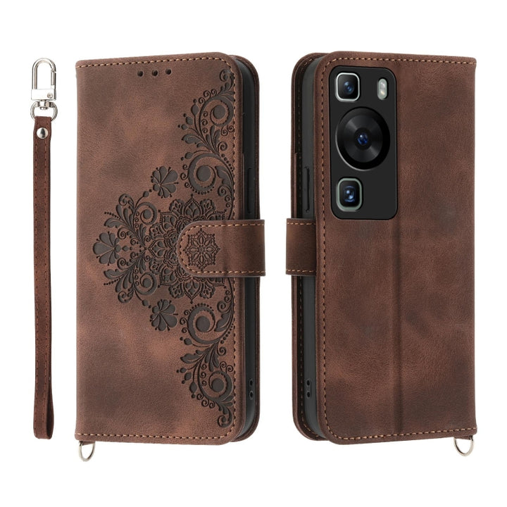 Skin Feel Flowers Embossed Wallet Leather Phone Case, For Huawei Mate 60 Pro, For Huawei nova 11 Pro 4G, For Huawei nova 11, For Huawei P60 / P60 Pro