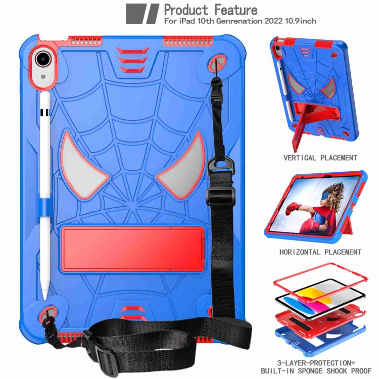 Spider Texture Silicone Hybrid PC Tablet Case with Shoulder Strap, For iPad 10th Gen 10.9 2022, For iPad Pro 11 2021 / Air 5 10.9, For iPad 10.2 2021 / 2020 / 2019