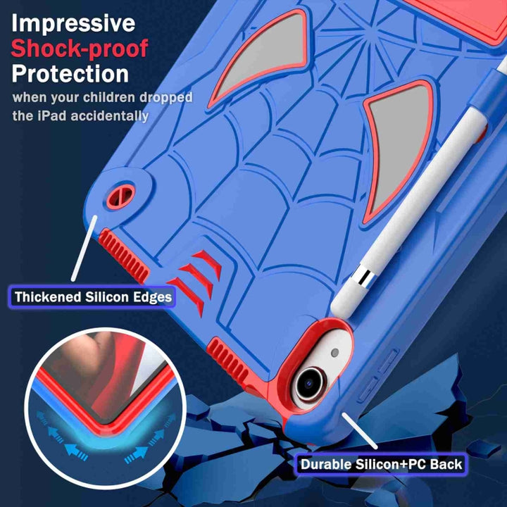 Spider Texture Silicone Hybrid PC Tablet Case with Shoulder Strap, For iPad 10th Gen 10.9 2022, For iPad Pro 11 2021 / Air 5 10.9, For iPad 10.2 2021 / 2020 / 2019