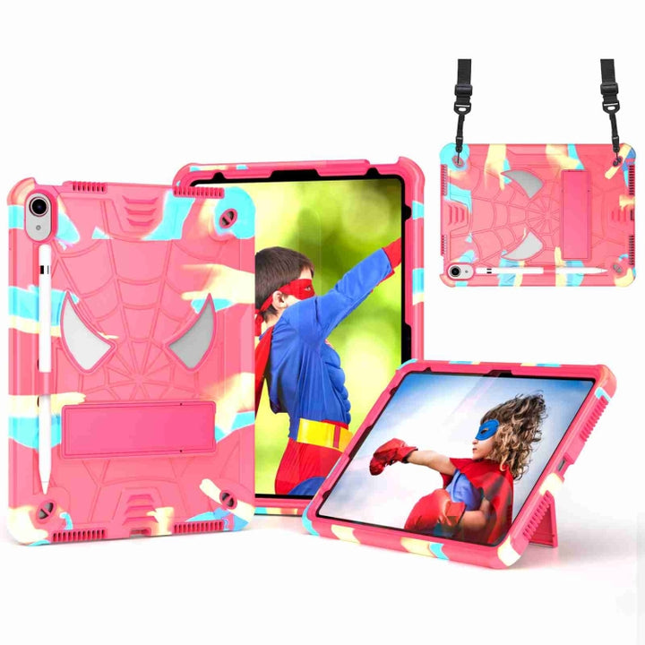 Spider Texture Silicone Hybrid PC Tablet Case with Shoulder Strap, For iPad 10th Gen 10.9 2022, For iPad Pro 11 2021 / Air 5 10.9, For iPad 10.2 2021 / 2020 / 2019