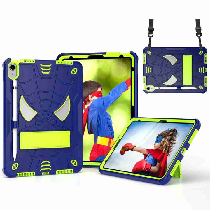 Spider Texture Silicone Hybrid PC Tablet Case with Shoulder Strap, For iPad 10th Gen 10.9 2022, For iPad Pro 11 2021 / Air 5 10.9, For iPad 10.2 2021 / 2020 / 2019