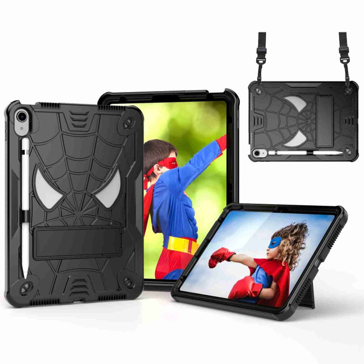 Spider Texture Silicone Hybrid PC Tablet Case with Shoulder Strap, For iPad 10th Gen 10.9 2022, For iPad Pro 11 2021 / Air 5 10.9, For iPad 10.2 2021 / 2020 / 2019