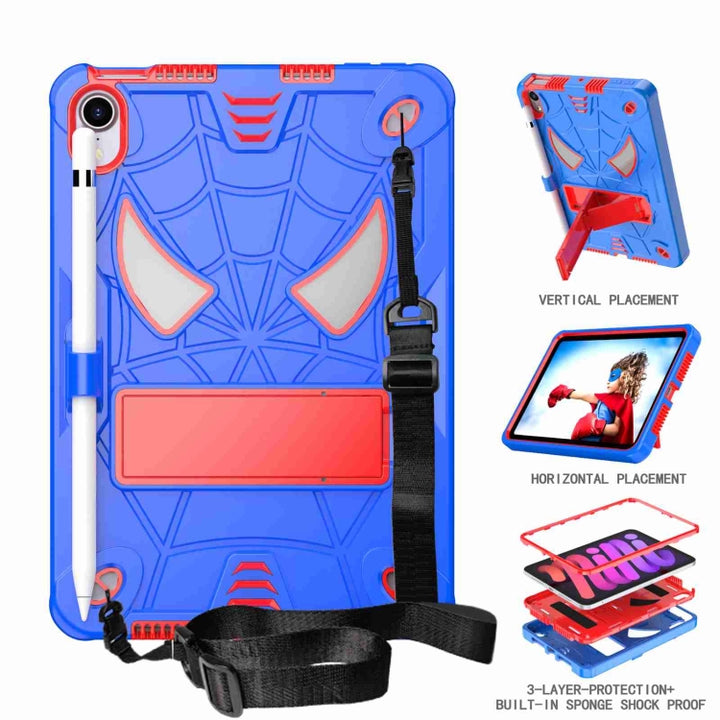 Spider Texture Silicone Hybrid PC Tablet Case with Shoulder Strap, For iPad mini 6