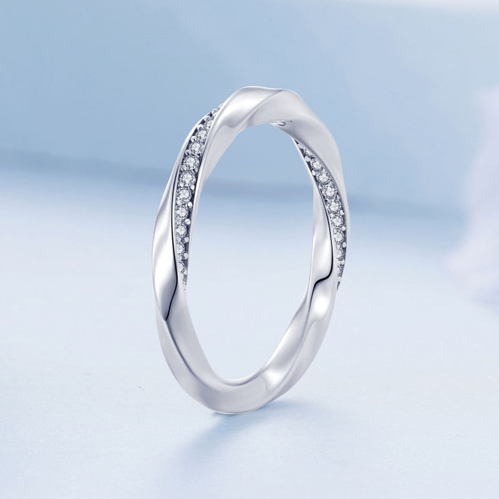 S925 Sterling Silver White Gold Plated Zircon Mobius Ring Hand Decoration, BSR457-6, BSR457-8