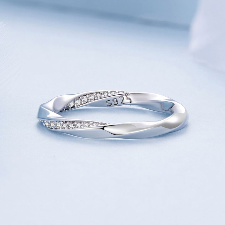 S925 Sterling Silver White Gold Plated Zircon Mobius Ring Hand Decoration, BSR457-6, BSR457-8