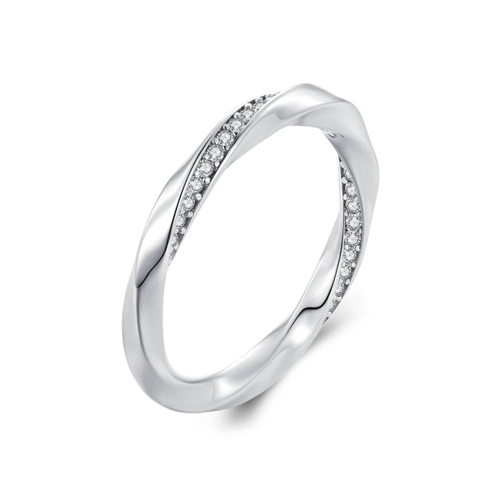 S925 Sterling Silver White Gold Plated Zircon Mobius Ring Hand Decoration, BSR457-6, BSR457-8