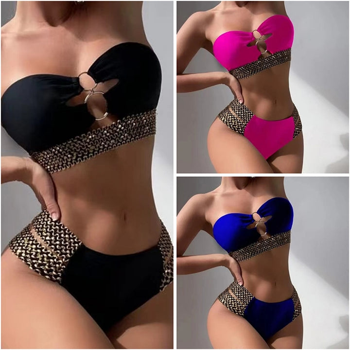 Woman Sexy Solid Color High Waist Two Piece Bikini Swimsuit, S, M, L, XL