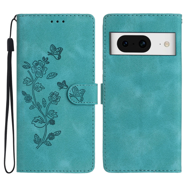 Flower Butterfly Embossing Pattern Leather Phone Case, For Google Pixel 8 Pro, For Google Pixel 8, For Google Pixel 7a, For Google Pixel 7 Pro, For Google Pixel 7