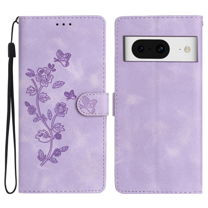 Flower Butterfly Embossing Pattern Leather Phone Case, For Google Pixel 8 Pro, For Google Pixel 8, For Google Pixel 7a, For Google Pixel 7 Pro, For Google Pixel 7