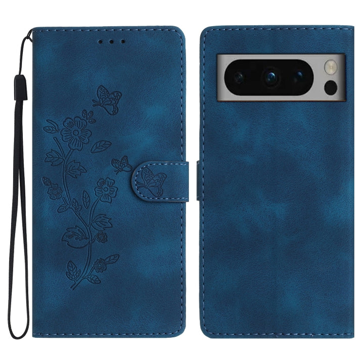 Flower Butterfly Embossing Pattern Leather Phone Case, For Google Pixel 8 Pro, For Google Pixel 8, For Google Pixel 7a, For Google Pixel 7 Pro, For Google Pixel 7