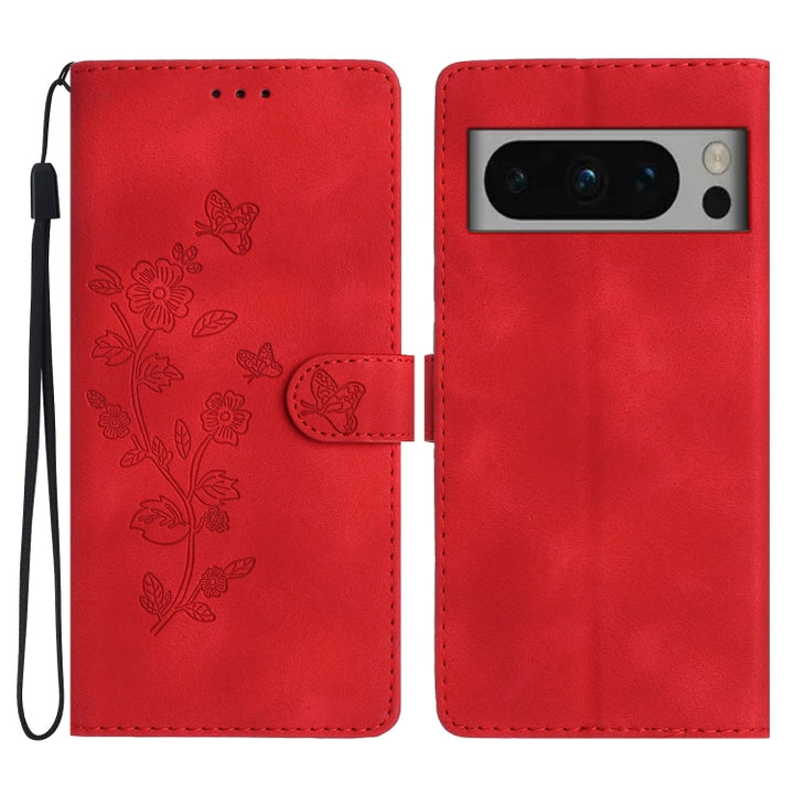 Flower Butterfly Embossing Pattern Leather Phone Case, For Google Pixel 8 Pro, For Google Pixel 8, For Google Pixel 7a, For Google Pixel 7 Pro, For Google Pixel 7