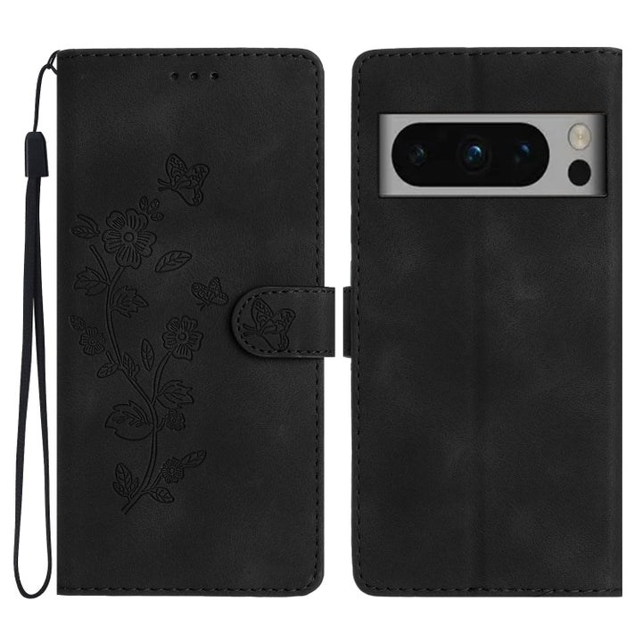 Flower Butterfly Embossing Pattern Leather Phone Case, For Google Pixel 8 Pro, For Google Pixel 8, For Google Pixel 7a, For Google Pixel 7 Pro, For Google Pixel 7