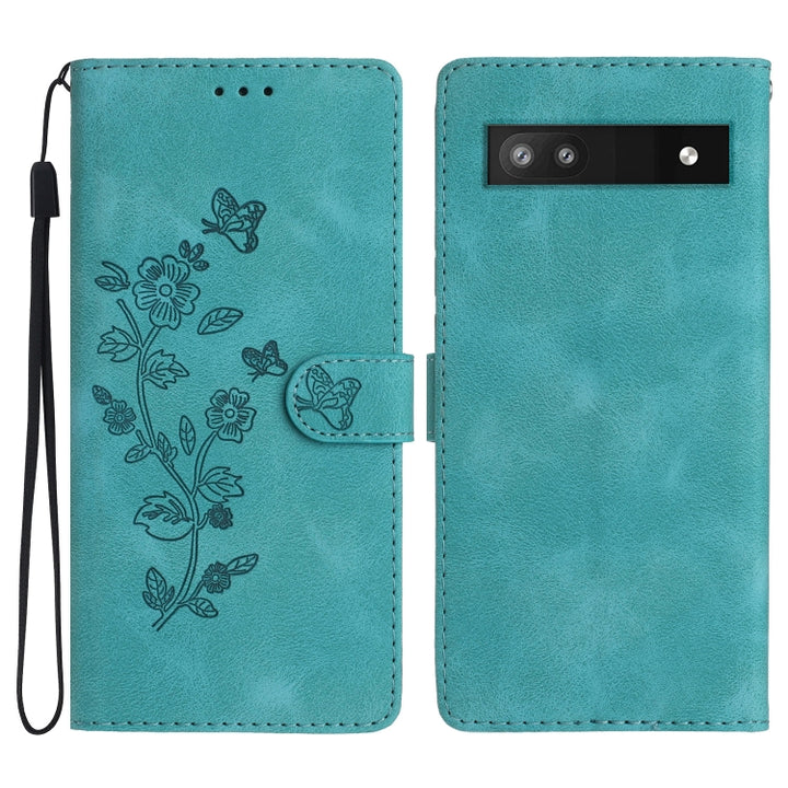 Flower Butterfly Embossing Pattern Leather Phone Case, For Google Pixel 8 Pro, For Google Pixel 8, For Google Pixel 7a, For Google Pixel 7 Pro, For Google Pixel 7