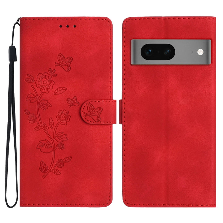 Flower Butterfly Embossing Pattern Leather Phone Case, For Google Pixel 8 Pro, For Google Pixel 8, For Google Pixel 7a, For Google Pixel 7 Pro, For Google Pixel 7