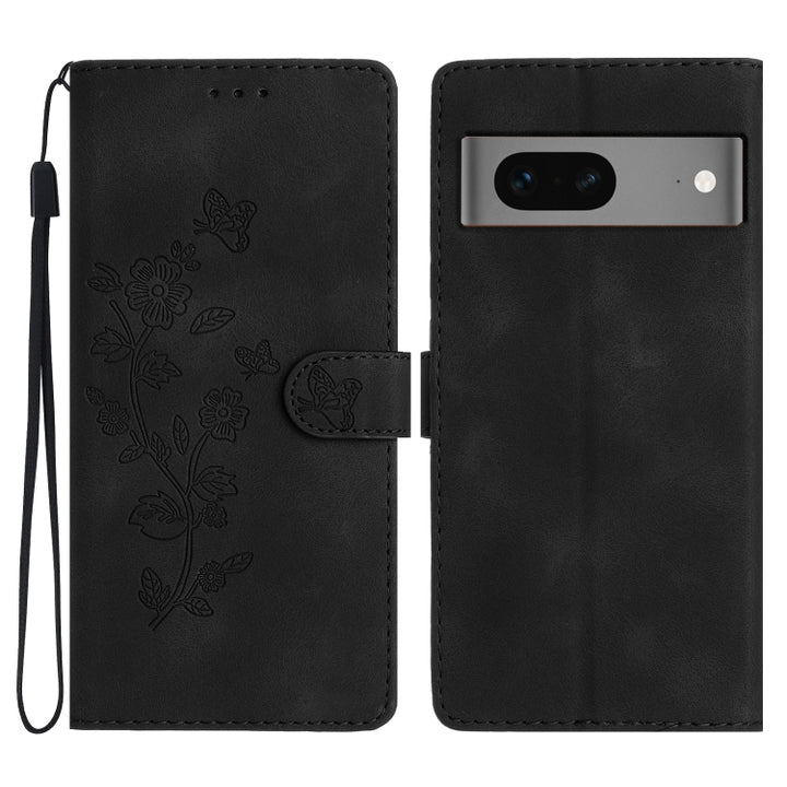 Flower Butterfly Embossing Pattern Leather Phone Case, For Google Pixel 7, For Google Pixel 6a, For Google Pixel 6 Pro, For Google Pixel 6