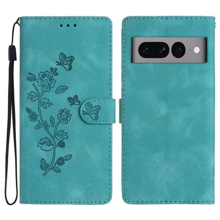 Flower Butterfly Embossing Pattern Leather Phone Case, For Google Pixel 8 Pro, For Google Pixel 8, For Google Pixel 7a, For Google Pixel 7 Pro, For Google Pixel 7