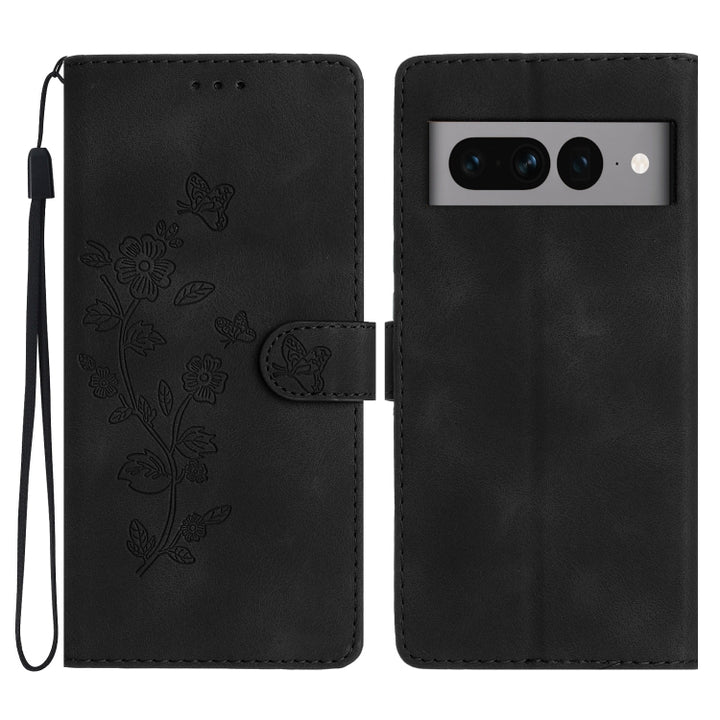 Flower Butterfly Embossing Pattern Leather Phone Case, For Google Pixel 8 Pro, For Google Pixel 8, For Google Pixel 7a, For Google Pixel 7 Pro, For Google Pixel 7