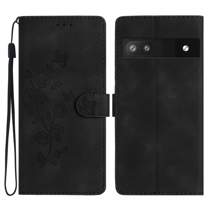 Flower Butterfly Embossing Pattern Leather Phone Case, For Google Pixel 6a, For Google Pixel 6 Pro, For Google Pixel 6