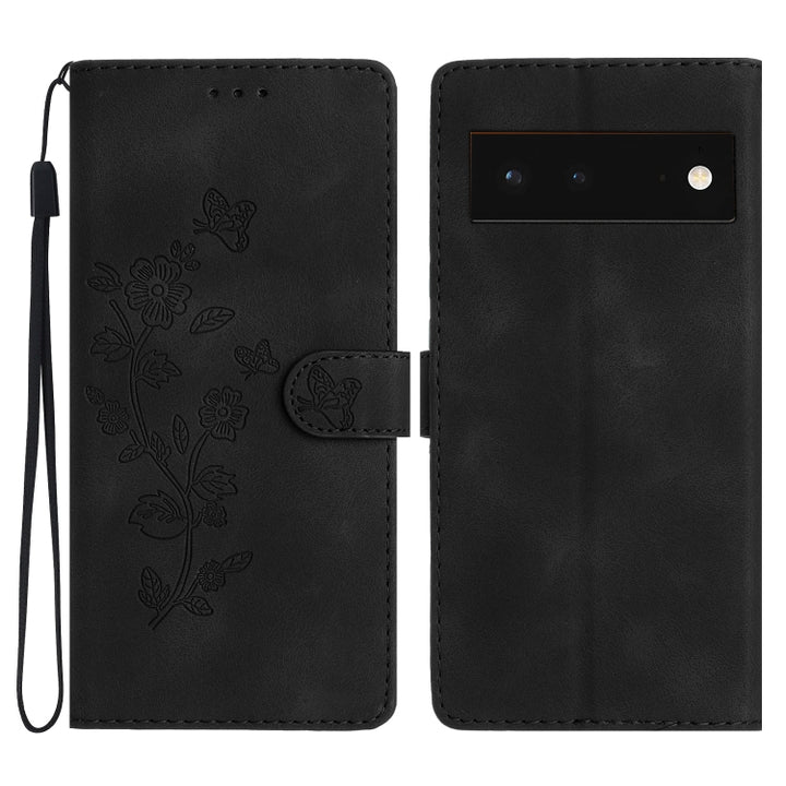 Flower Butterfly Embossing Pattern Leather Phone Case, For Google Pixel 6a, For Google Pixel 6 Pro, For Google Pixel 6