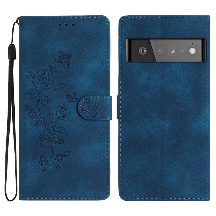 Flower Butterfly Embossing Pattern Leather Phone Case, For Google Pixel 7, For Google Pixel 6a, For Google Pixel 6 Pro, For Google Pixel 6