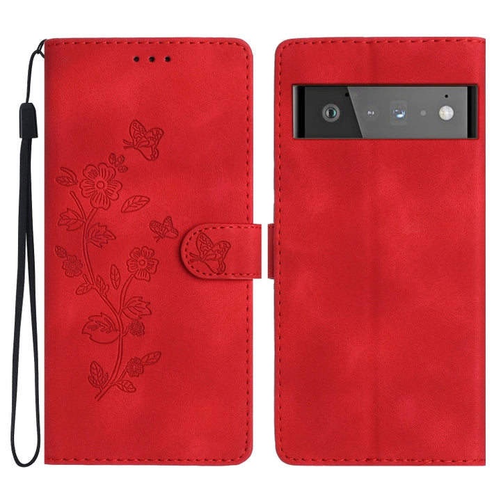 Flower Butterfly Embossing Pattern Leather Phone Case, For Google Pixel 7, For Google Pixel 6a, For Google Pixel 6 Pro, For Google Pixel 6