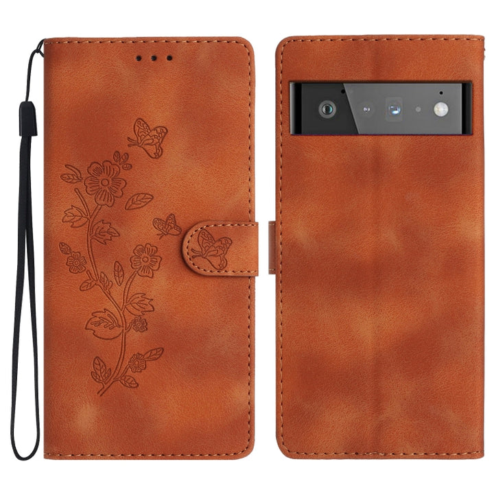 Flower Butterfly Embossing Pattern Leather Phone Case, For Google Pixel 6a, For Google Pixel 6 Pro, For Google Pixel 6