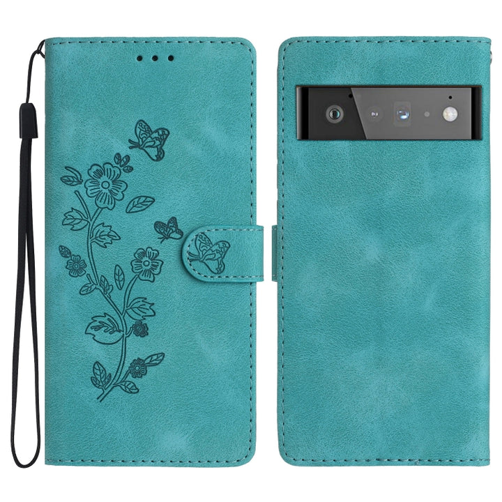 Flower Butterfly Embossing Pattern Leather Phone Case, For Google Pixel 6a, For Google Pixel 6 Pro, For Google Pixel 6