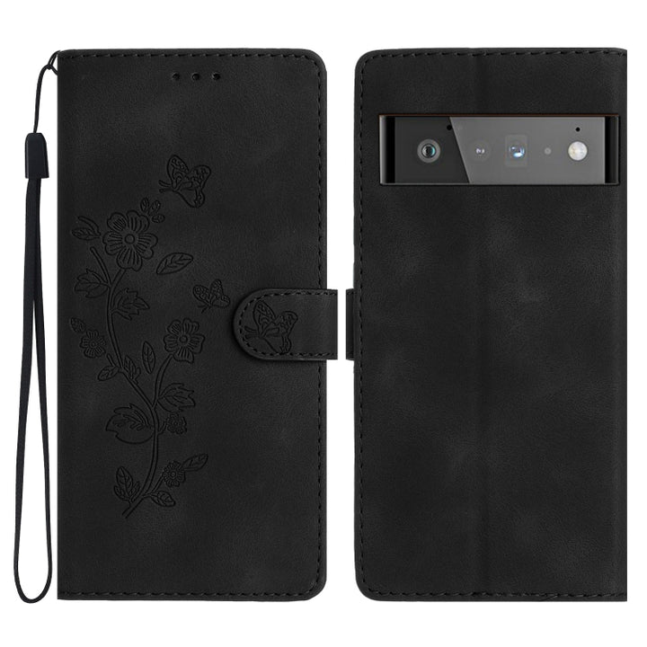 Flower Butterfly Embossing Pattern Leather Phone Case, For Google Pixel 7, For Google Pixel 6a, For Google Pixel 6 Pro, For Google Pixel 6