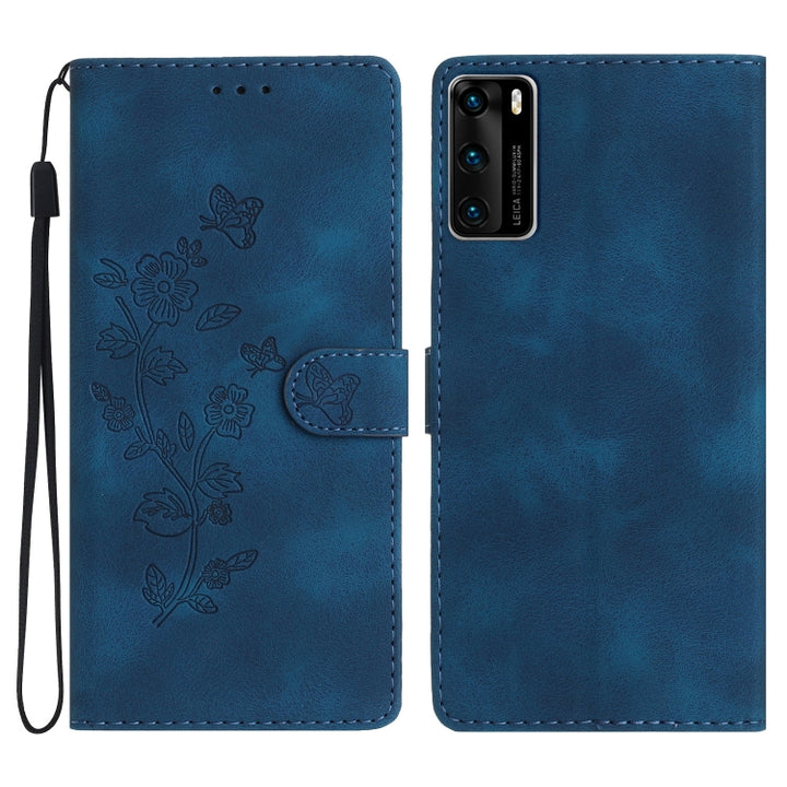 Flower Butterfly Embossing Pattern Leather Phone Case, For Huawei Y6p, For Huawei Y5p, For Huawei P40 lite, For Huawei P40 Pro, For Huawei P40