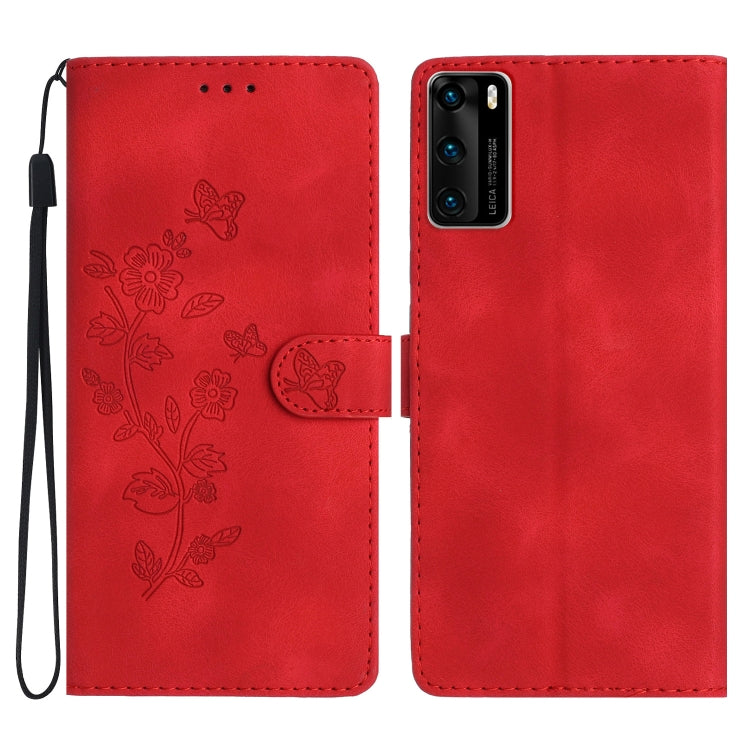 Flower Butterfly Embossing Pattern Leather Phone Case, For Huawei Y6p, For Huawei Y5p, For Huawei P40 lite, For Huawei P40 Pro, For Huawei P40