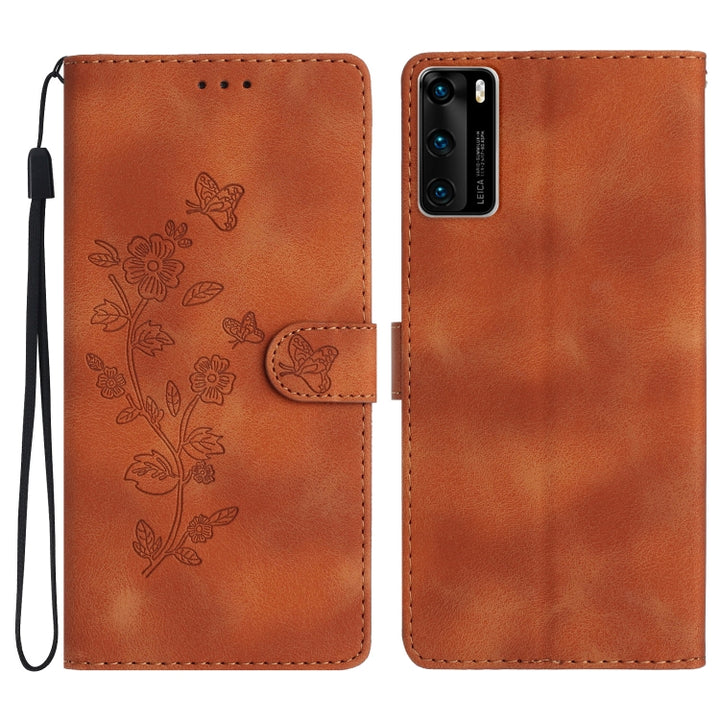 Flower Butterfly Embossing Pattern Leather Phone Case, For Huawei Y6p, For Huawei Y5p, For Huawei P40 lite, For Huawei P40 Pro, For Huawei P40