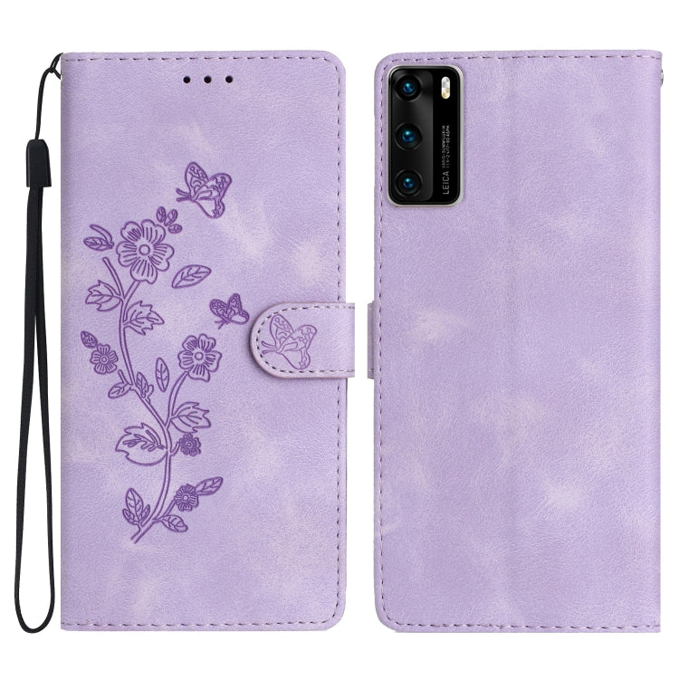 Flower Butterfly Embossing Pattern Leather Phone Case, For Huawei Y6p, For Huawei Y5p, For Huawei P40 lite, For Huawei P40 Pro, For Huawei P40