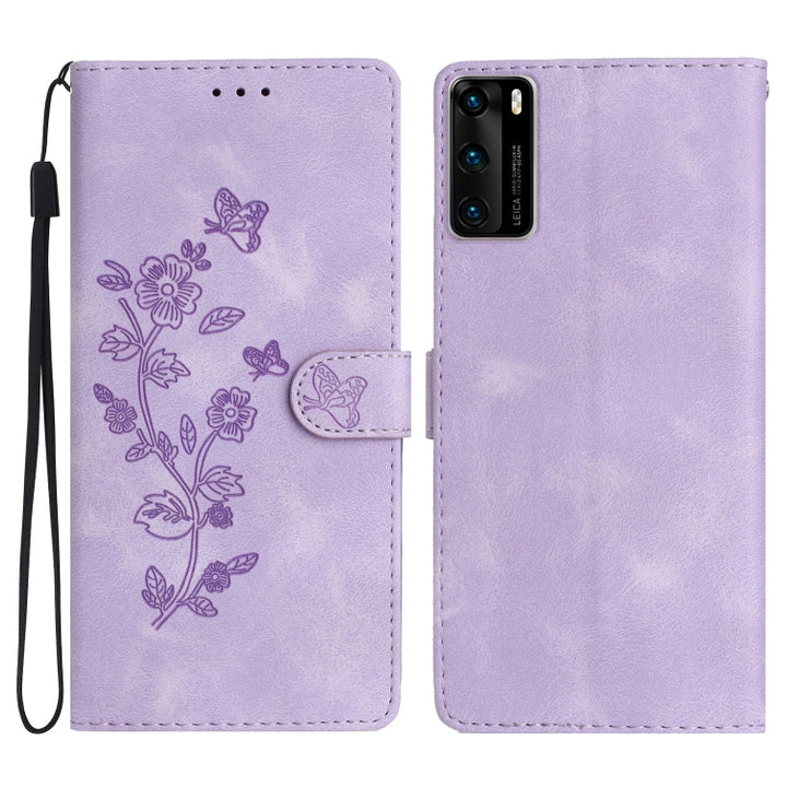 Flower Butterfly Embossing Pattern Leather Phone Case, For Huawei Y6p, For Huawei Y5p, For Huawei P40 lite, For Huawei P40 Pro, For Huawei P40