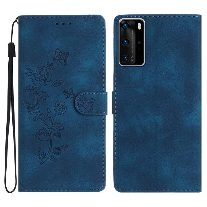 Flower Butterfly Embossing Pattern Leather Phone Case, For Huawei Y6p, For Huawei Y5p, For Huawei P40 lite, For Huawei P40 Pro, For Huawei P40