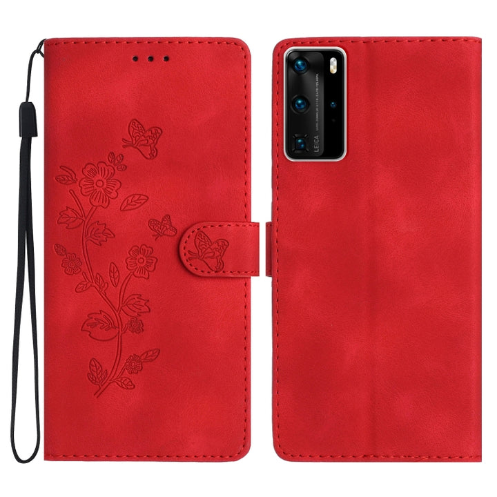 Flower Butterfly Embossing Pattern Leather Phone Case, For Huawei Y6p, For Huawei Y5p, For Huawei P40 lite, For Huawei P40 Pro, For Huawei P40