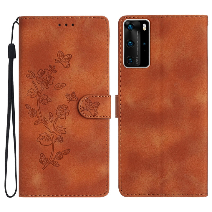 Flower Butterfly Embossing Pattern Leather Phone Case, For Huawei Y6p, For Huawei Y5p, For Huawei P40 lite, For Huawei P40 Pro, For Huawei P40