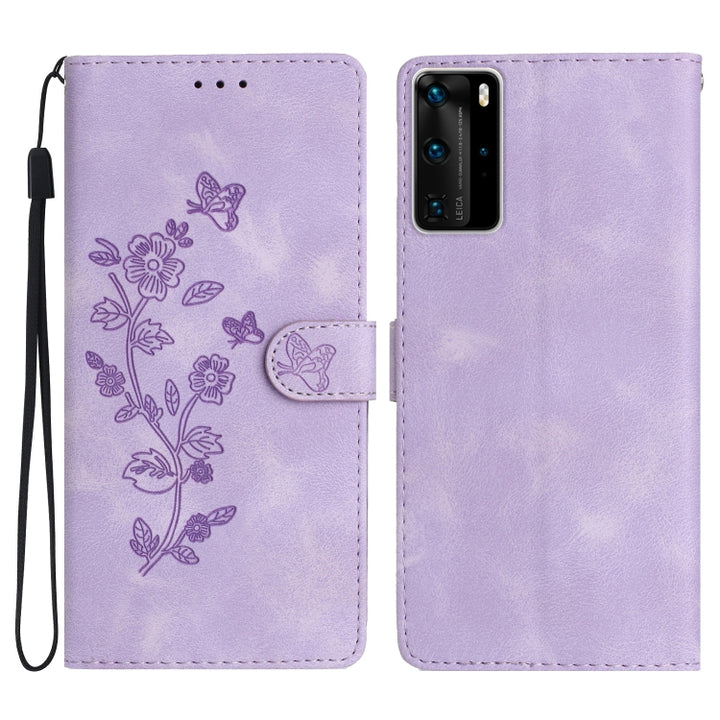 Flower Butterfly Embossing Pattern Leather Phone Case, For Huawei Y6p, For Huawei Y5p, For Huawei P40 lite, For Huawei P40 Pro, For Huawei P40