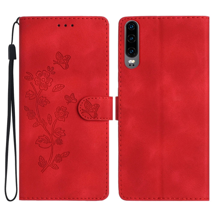 Flower Butterfly Embossing Pattern Leather Phone Case, For Huawei P30 lite, For Huawei P30 Pro, For Huawei P30