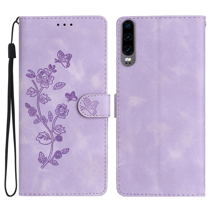 Flower Butterfly Embossing Pattern Leather Phone Case, For Huawei P30 lite, For Huawei P30 Pro, For Huawei P30