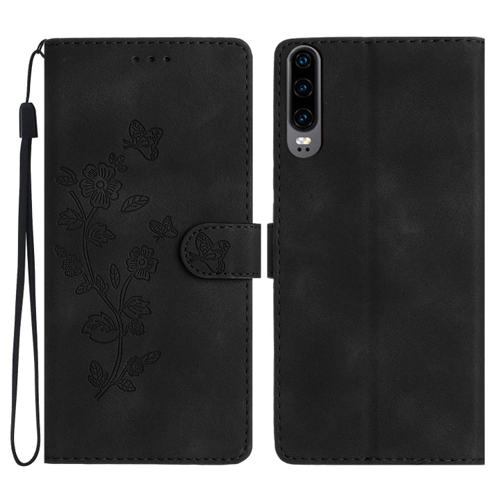 Flower Butterfly Embossing Pattern Leather Phone Case, For Huawei P30 lite, For Huawei P30 Pro, For Huawei P30