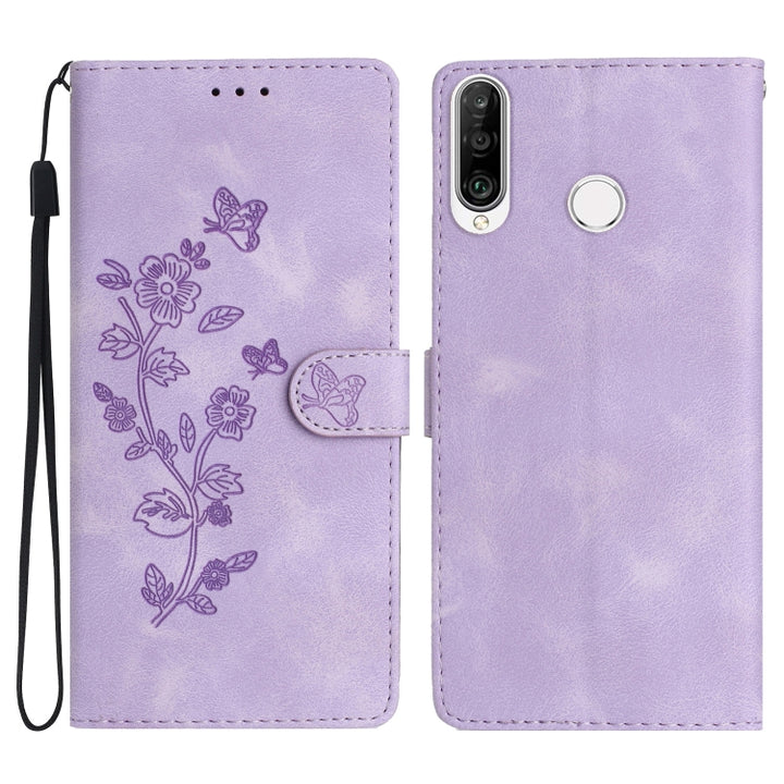 Flower Butterfly Embossing Pattern Leather Phone Case, For Huawei P30 lite, For Huawei P30 Pro, For Huawei P30