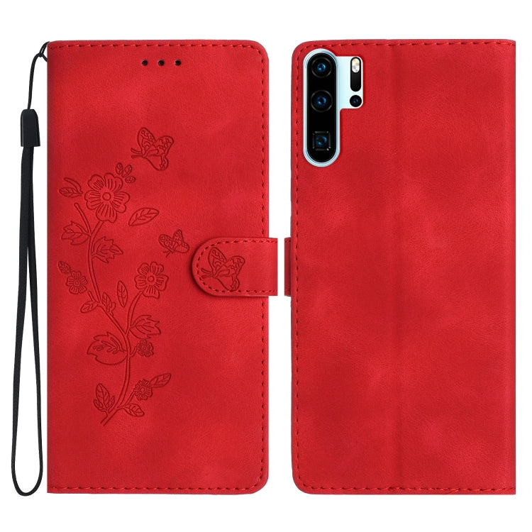 Flower Butterfly Embossing Pattern Leather Phone Case, For Huawei P30 lite, For Huawei P30 Pro, For Huawei P30