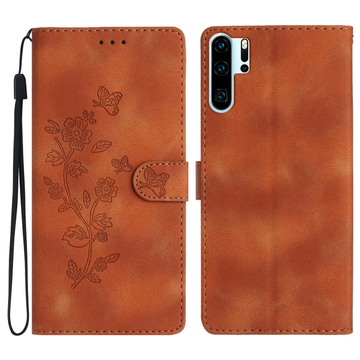 Flower Butterfly Embossing Pattern Leather Phone Case, For Huawei P30 lite, For Huawei P30 Pro, For Huawei P30